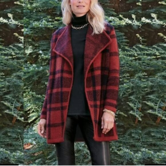Soft Surroundings Sweaters - Soft Surroundings Cardigan Sweater in Orange and Black Plaid Medium
